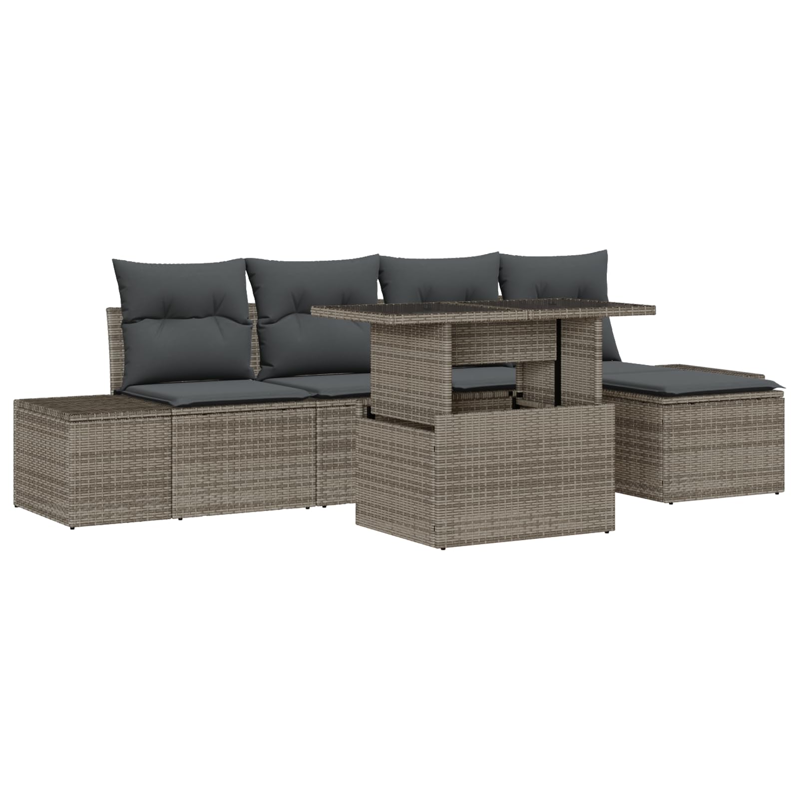 Juego de 6 sofás de jardín con cojines, color gris, polirratán, resistente a la intemperie, sofá de jardín modular