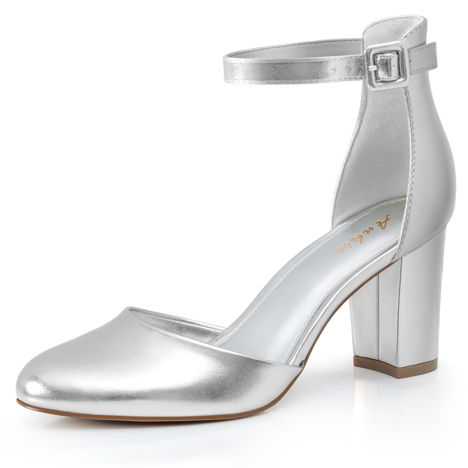 Ankis Closed Toe Heels for Women -Black Nude White Silver Gold Womens Heels Closed Round Toe Chunky Block Pumps Shoes, 3 Inch