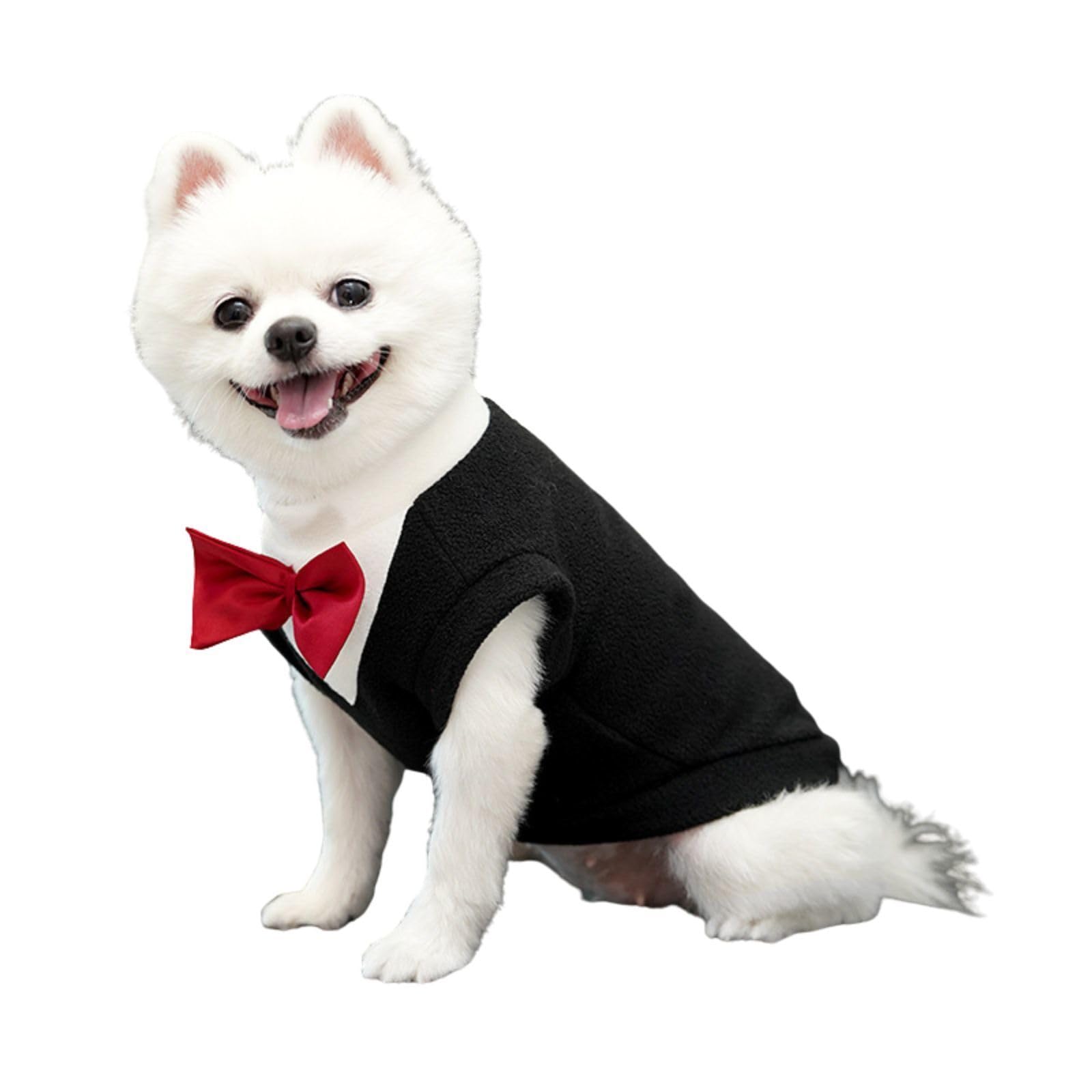 Dog Winter Warm Clothing, Pet Wedding Jacket Formal Vest with Bow D-Ring,Cat Dog Cold Weather Outfit Prince Suit Clothes for Cat Puppy Small Medium Large Dogs_2XL(Black)