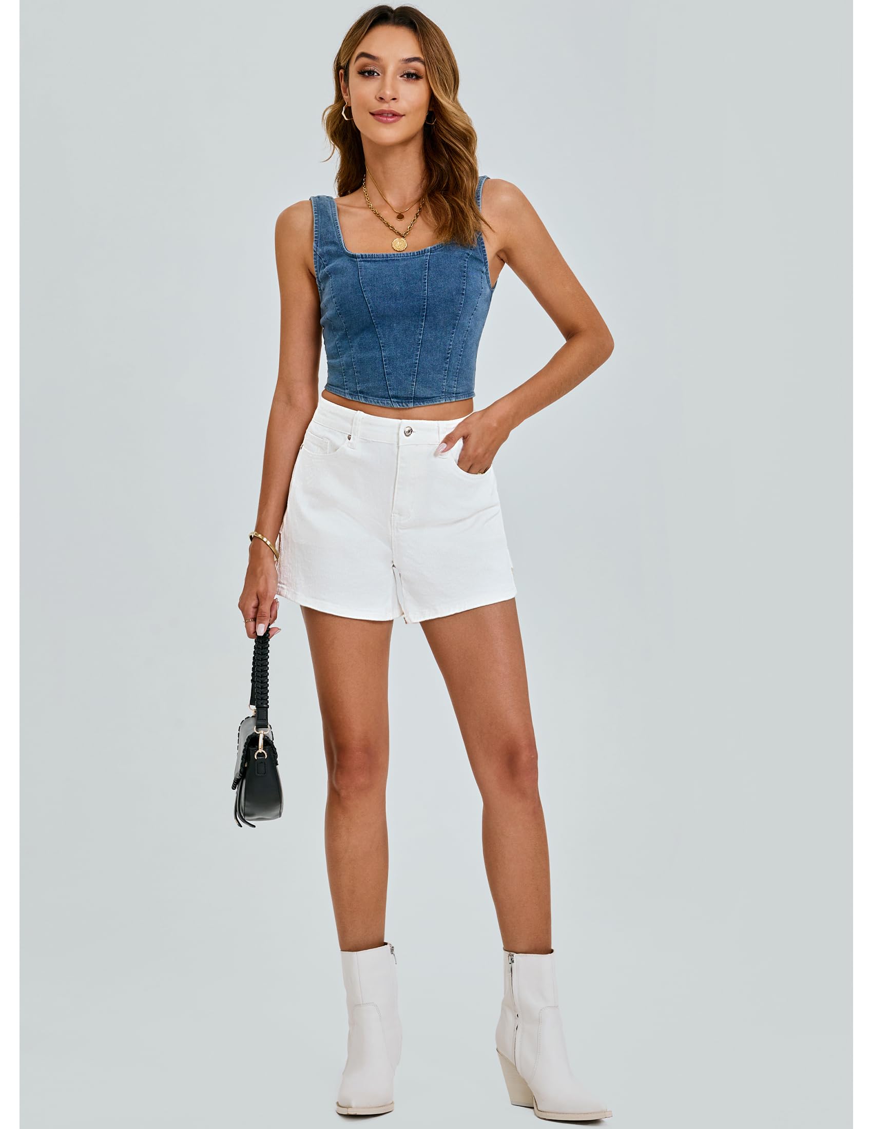 luvamia Jean Shorts for Women Trendy High Waisted Denim Shorts Carpenter Stretchy Summer Casual Mom Cut Off Jeans Shorts: Large Off-white