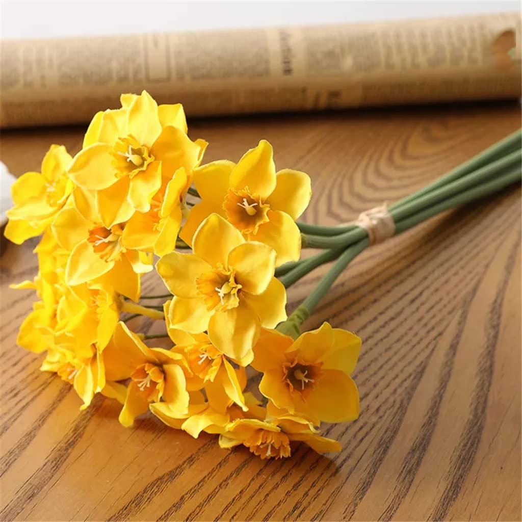 MYUYEE Artificial Flowers Bouquet Daffodil White Silk Fake Flowers For Wedding Home Decoration Accessories Faux Flowers(B-One Size)