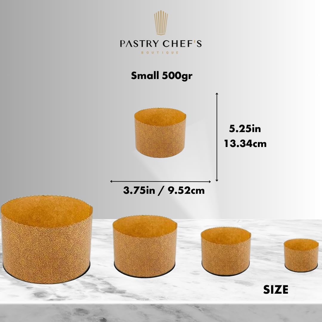 Pastry Chef's Boutique Molde de panettone corrugado de lujo (papel fino, pequeño, 500 gr), paquete de 12