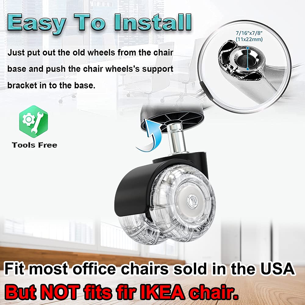 Office Chair Wheels, 2 inch HeavyDuty Caster, Replacement Wheels for