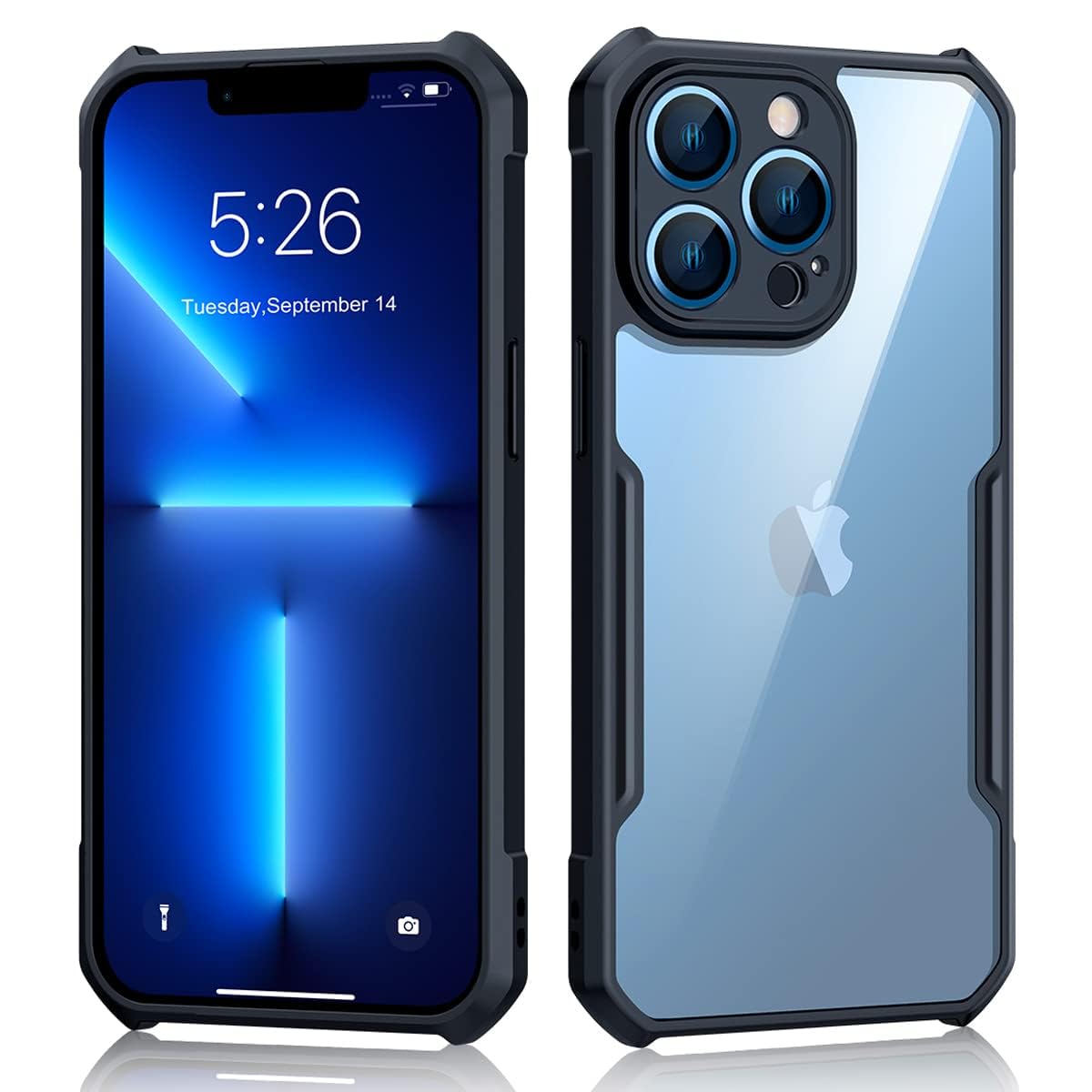 E-Sell Enterprise, XUNDD Beatle Series Case for Apple iPhone 13 Pro (6.1" inch) with Integrated Camera Cover [Military Grade Drop Tested] Slim Clear Back with Shockproof Bumper Case (Black)