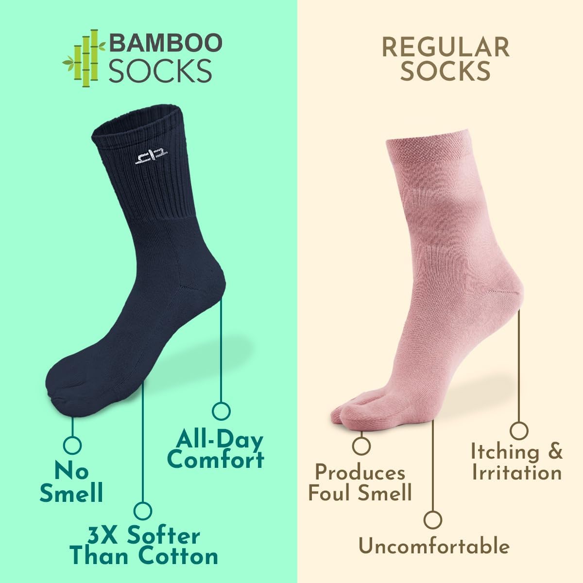 HEELIUM Bamboo Toe Socks for Women, Calf Length | Thumb Socks with Toe Split | 3X Softer Than Cotton | Breathable | Size (UK 3-7) - Image 2 thumbnail