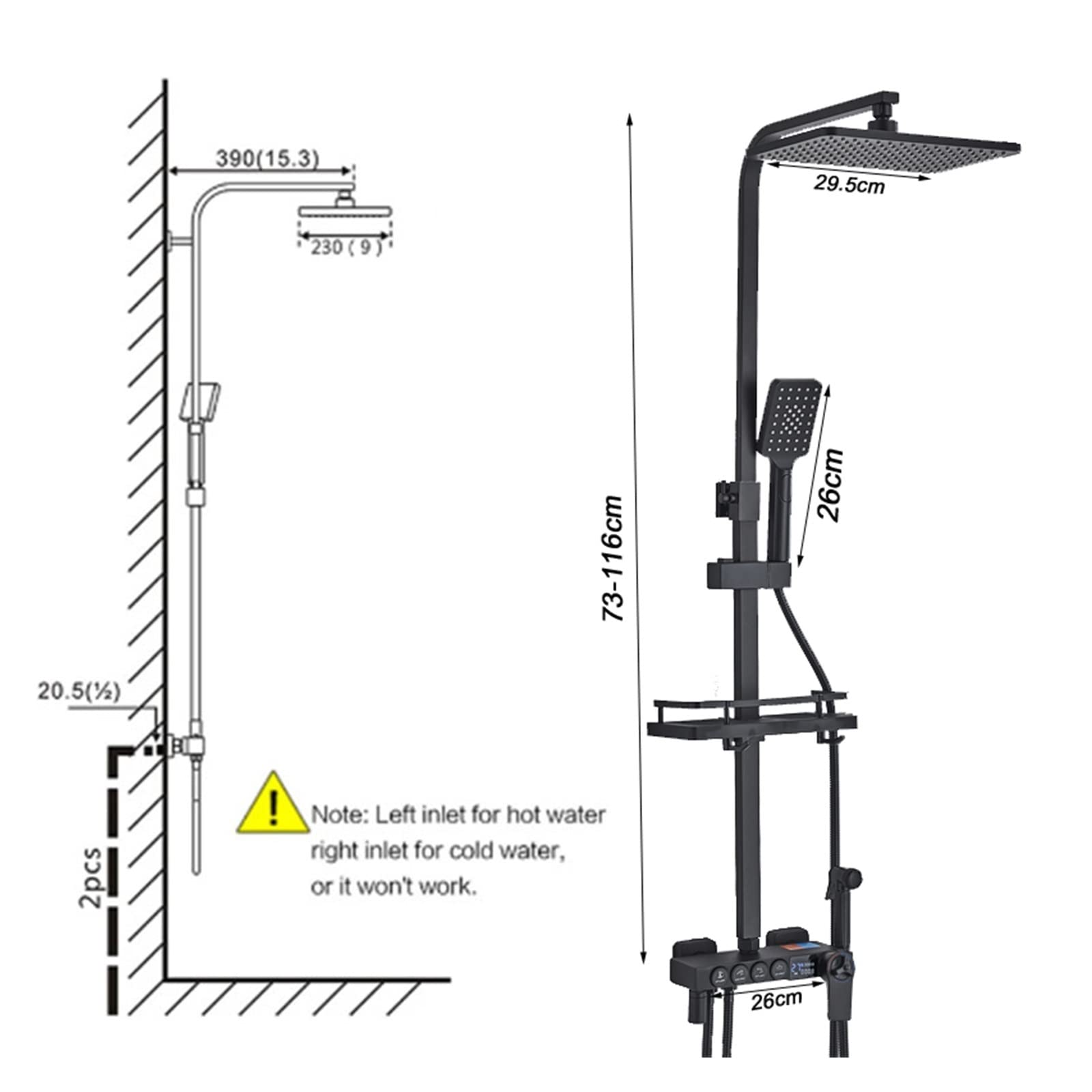 LCD cyfrowy czarny system prysznicowy do łazienki zestaw bateria termostatyczna do łazienki System z 4-kierunkowym zestawem kranów prysznicowych z deszczownicą Mixer Tap(Hold-Cold Black A)