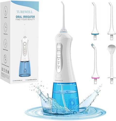 Irrigador dental de agua inalámbrico para dientes y aparatos ortopédicos, irrigador dental portátil de 10.1 fl oz, 3 modos de selección de hilo