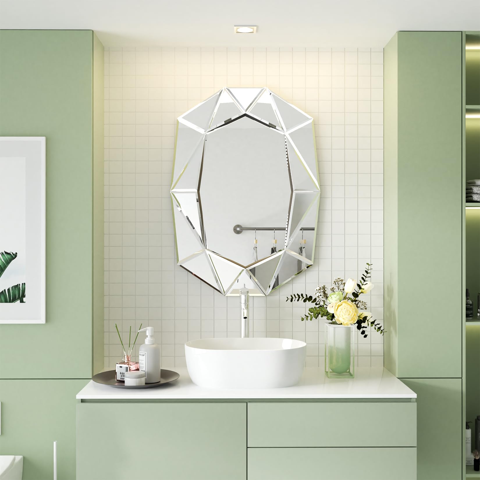 Espejo Pared Grande de Decoracion: Espejo Irregular Moderno Elegante Artístico para Recibidor Salon Entrada Comedor Baño (Plateado)