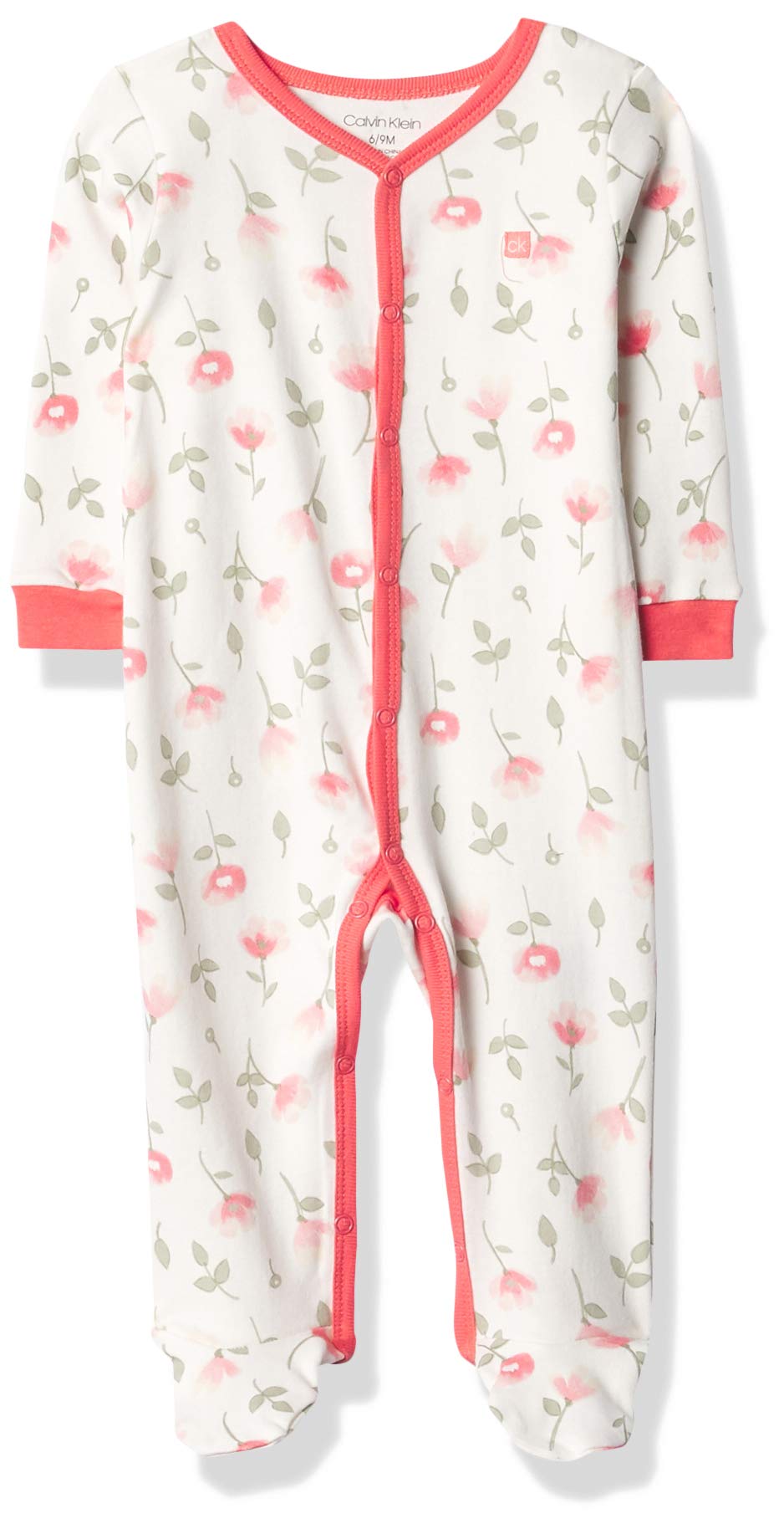 Calvin Klein Girls' Coverall, White Luster/Equator Pink/Coral Reef, 0-3 Months
