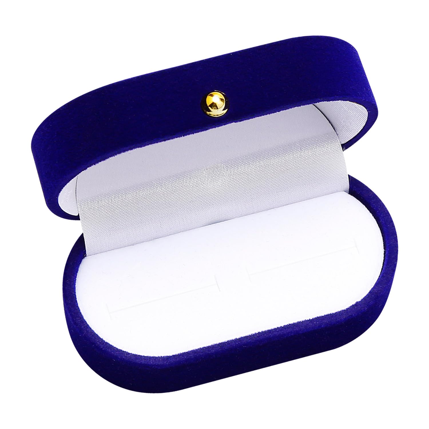 Luckious Grey Velvet Ring Box, Double Slot, Gold Buckle, Blue, Perfect For Engagement, Wedding, Proposal & Anniversary