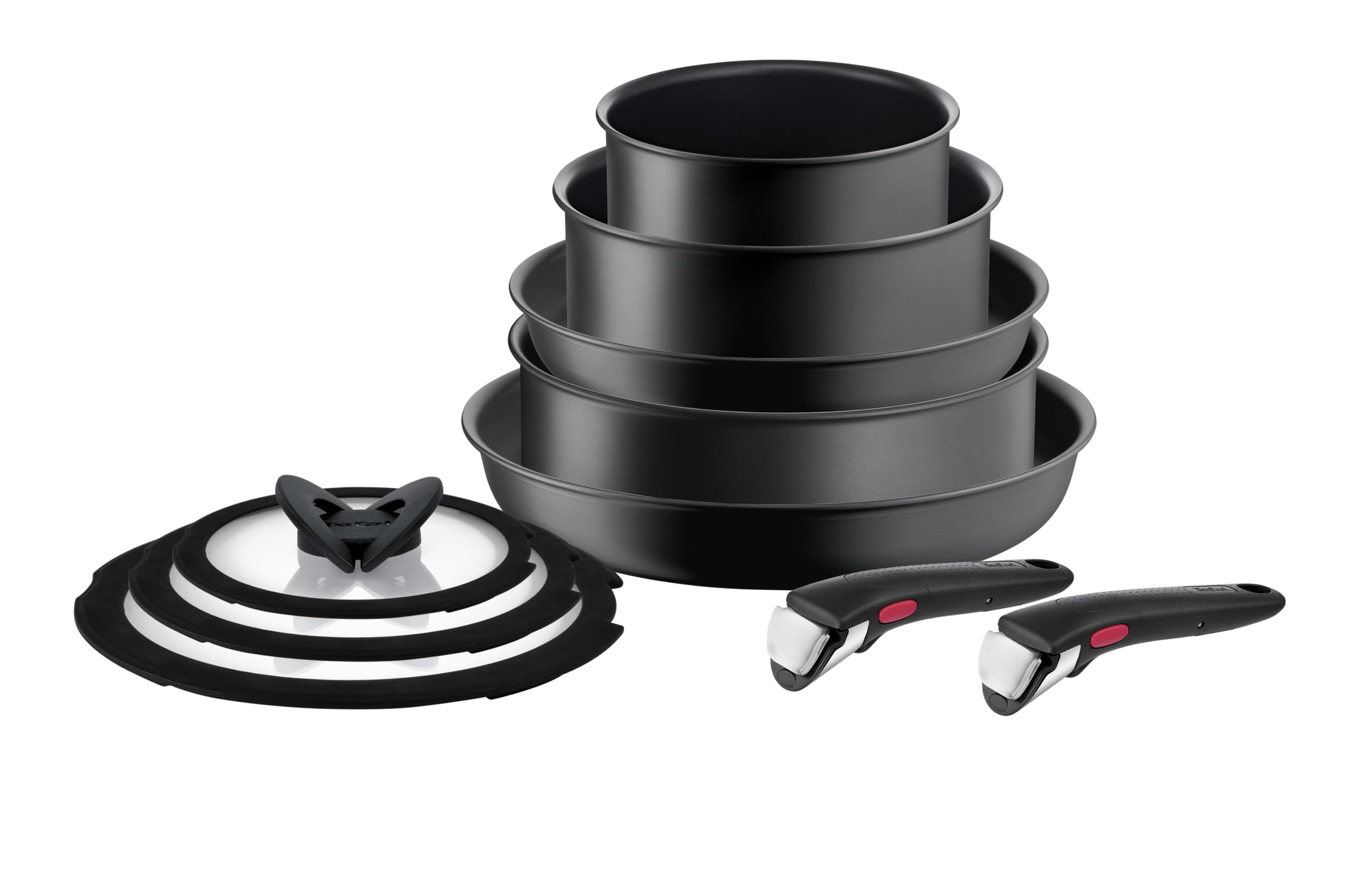 TEFAL Zestaw garnków Ingenio Ultimate L7649153-10 elementów, wszystkie rodzaje kuchenek,nieprzywierająca powłoka, zdejmowana rączka, równomierne rozprowadzenie ciepła, czarny