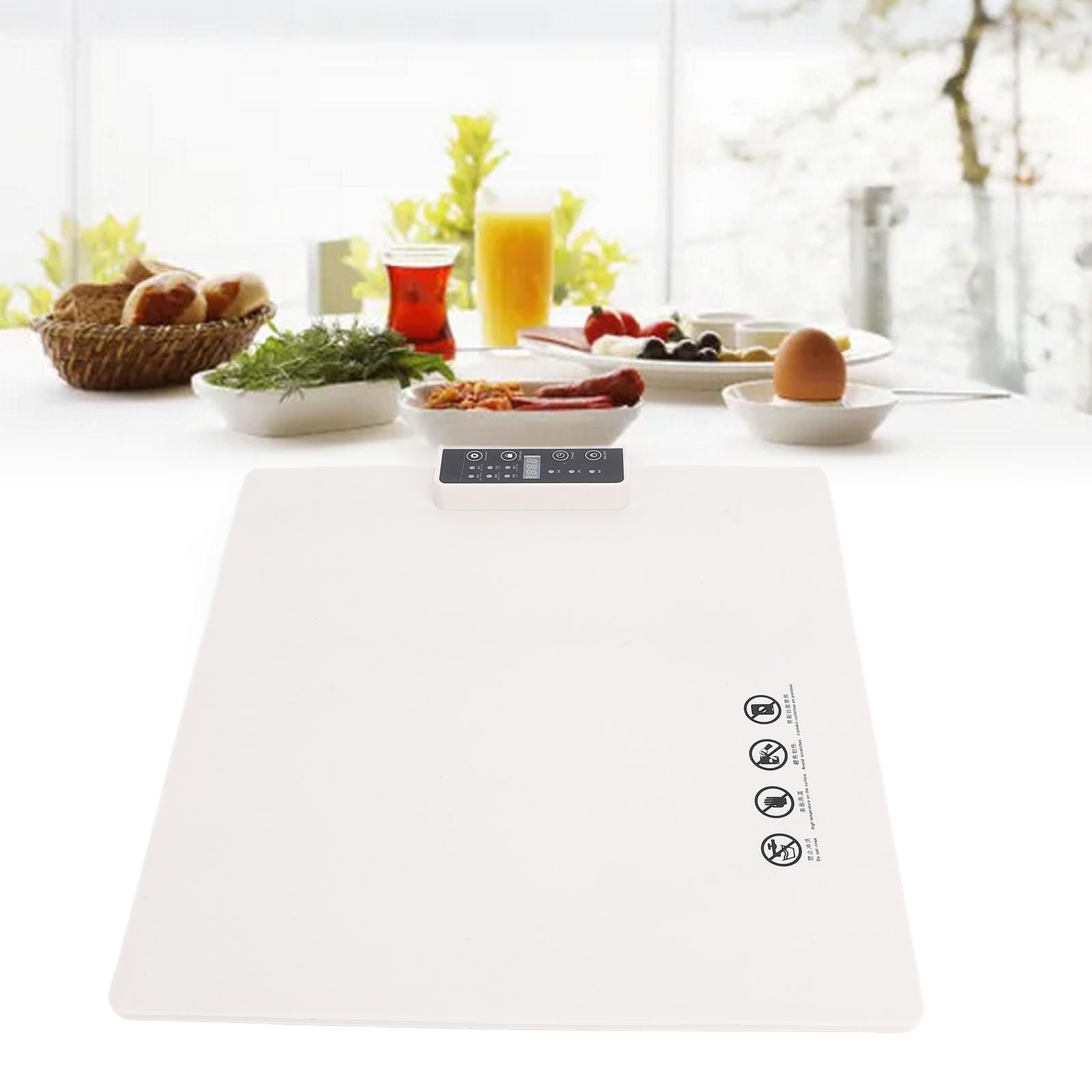 Walmeck Vassoio Riscaldante Elettrico Arrotolabile Riscaldamento su Tutta la Superficie 5 Impostazioni di Temperatura Timer Scaldavivande in Silicone per Riunioni di Feste (Bianca)