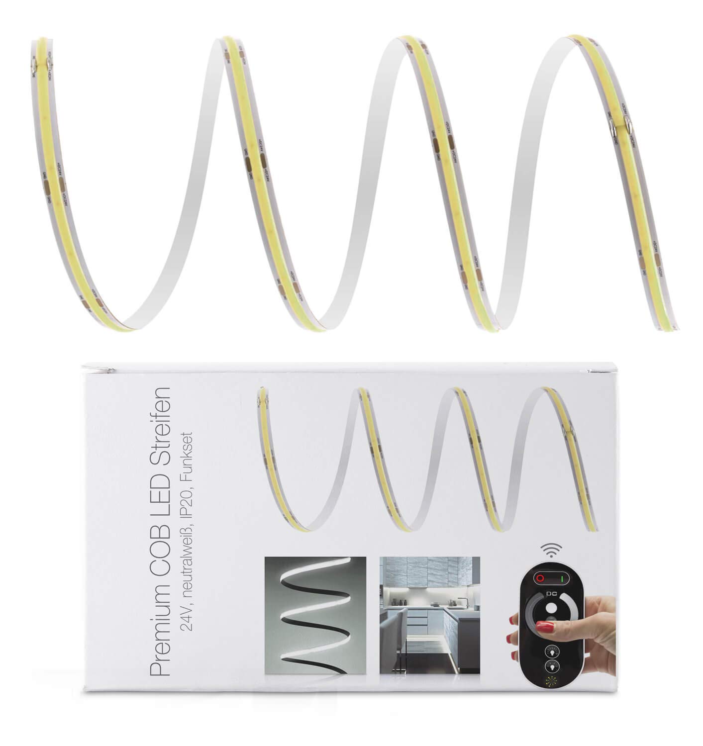 LED Universum - Tira de Luces LED COB de 7 m con Mando a Distancia, Controlador y Fuente de alimentación de 72 W, filamento prémium de 24 V, Tira LED IP20, Blanco Neutro
