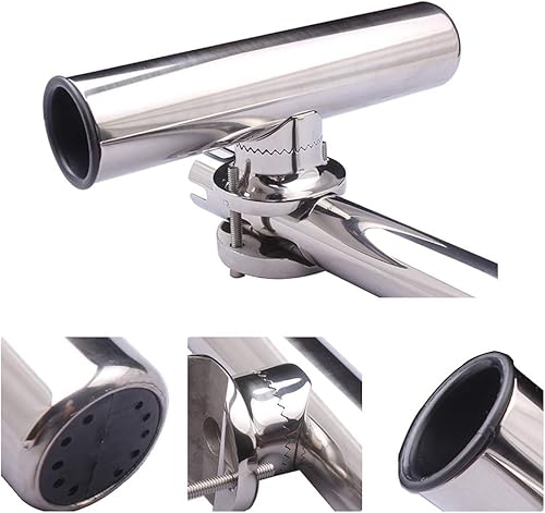 Miniatura 2 de Paquete de 2 soportes de caña de pescar de acero inoxidable con abrazadera grande de 1 1/4 a 2 pulgadas para barco, soporte lateral para cañas de