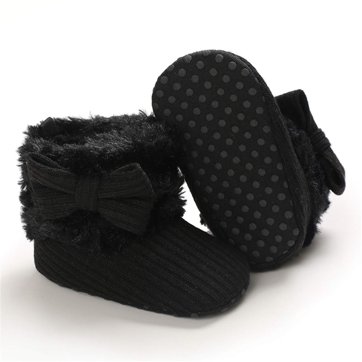 COSANKIM Newborn Baby Girls Boys Boots Soft Anti-Slip Sole Warm Winter Snow Booties Toddler Infant Prewalker Shoes(3-6 months infant, F/black baby shoes