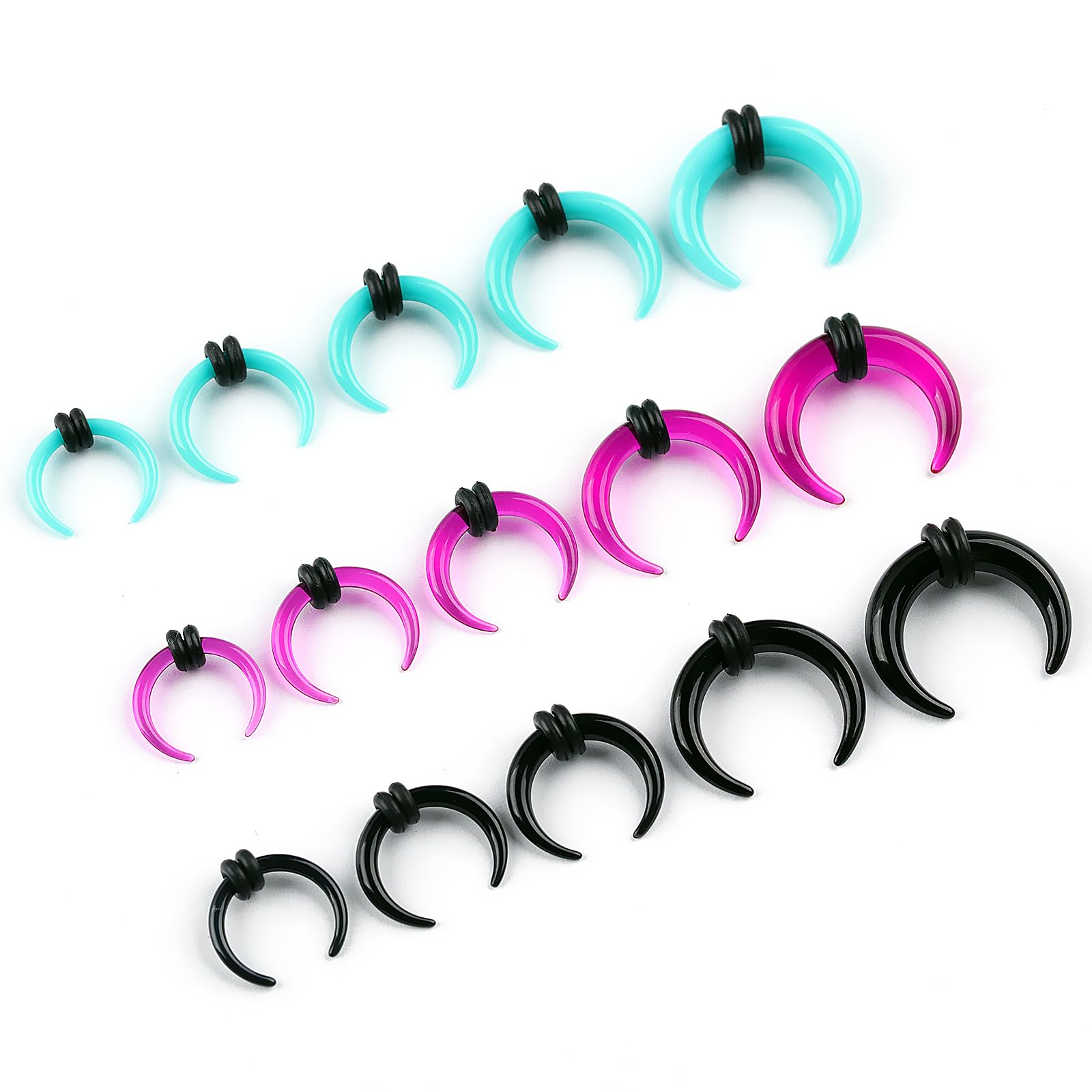 CABBE KALLO 15Pcs Punk Acrylic Spiral Buffalo Horn Taper Tunnel Ear Stretcher Expander Plugs - Unisex Body Piercing Jewelry Kit