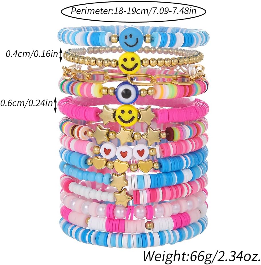 Friendship Bracelets Boho Stackable Bracelets for Women Surfer Heishi Clay Bead Bracelets Stretch Preppy Bracelets Colorful Boho Bracelets for Women - Image 7