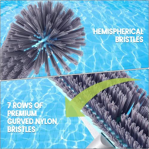 Swimming-Pool-Brush-Head-with-Round-Ends175-Heavy-Duty-Aluminum-Back-Head-for-Cleans-Walls-Tiles-Floors-7-Rows-Premium-Nylon-Bristles-with-EZ-Clips-Blue-Grey Swimming Pool Brush Head with Round Ends175 Heavy Duty Aluminum Back Head for Cleans Walls Tiles Floors 7 Rows Premium Nylon Bristles with EZ Clips Blue Grey