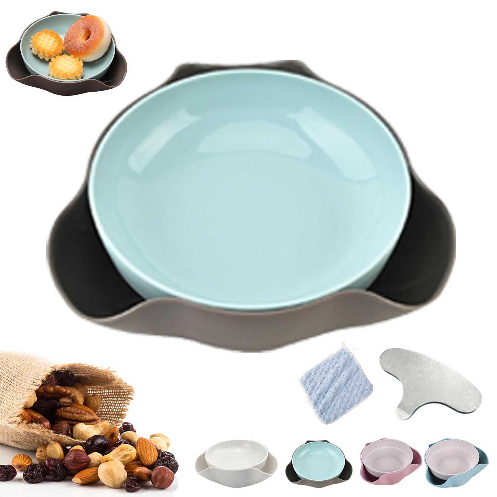 Vgpbphj Shell Collecting Snack Bowl, Pistachio Bowl with Shell Storage, Double Dish Nut Bowl, Double Dish Snack Bowl for Pistachios, Peanuts, Edamame, Cherries, Nuts (Grey)