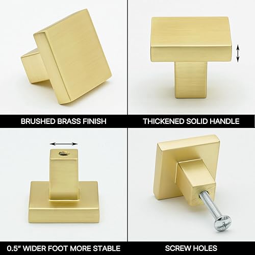 Miniatura 3 de FURFITT Paquete de 10 pomos cuadrados de latón cepillado para gabinetes de 1-316 pulgadas de longitud de aleación de zinc sólido para cajones y