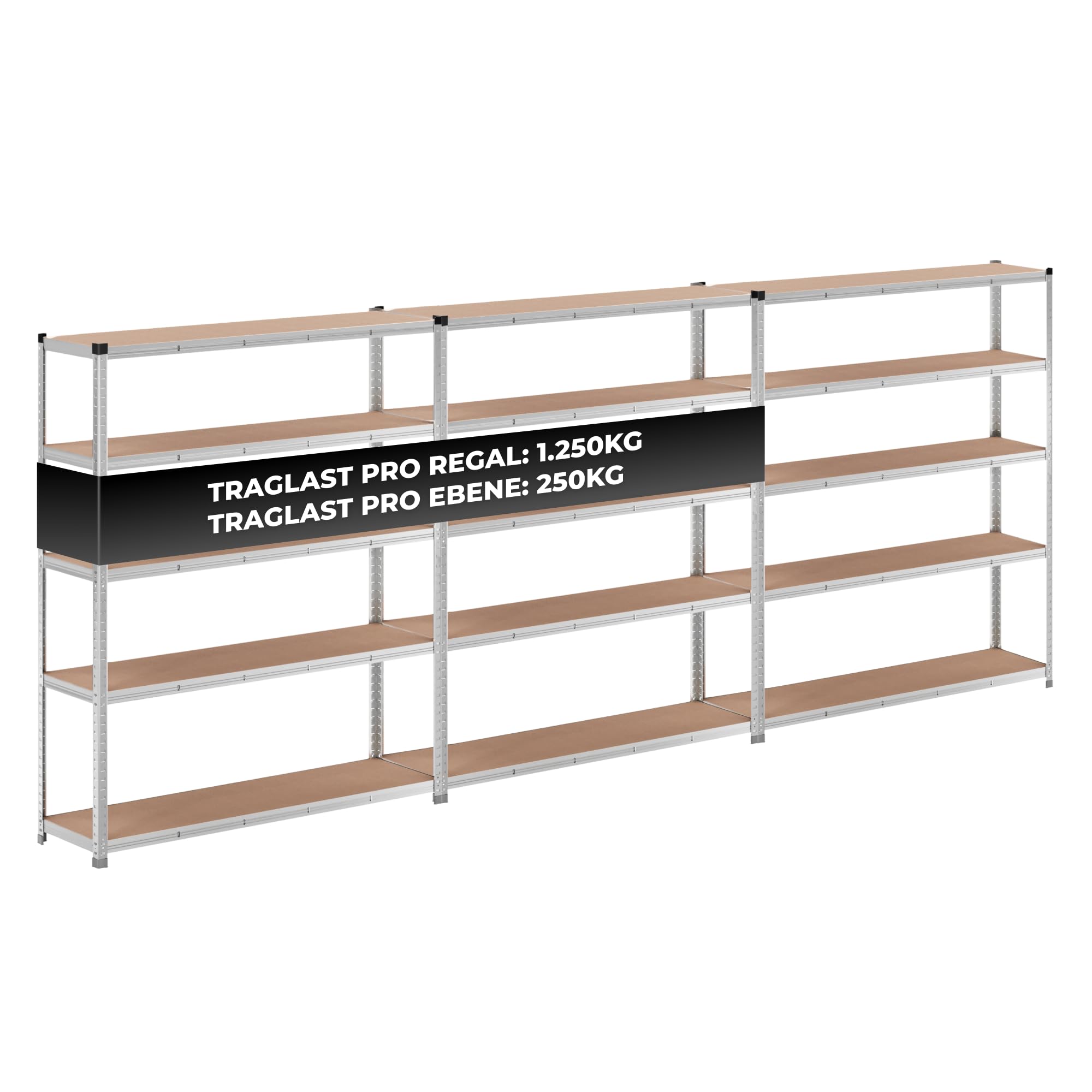 ALL Premium Schwerlastregal 3er-Set 180x150x40cm Silber – Bis 1250 kg belastbar, höhenverstellbar, Stecksystem, ideal für Lager, Garage & Keller