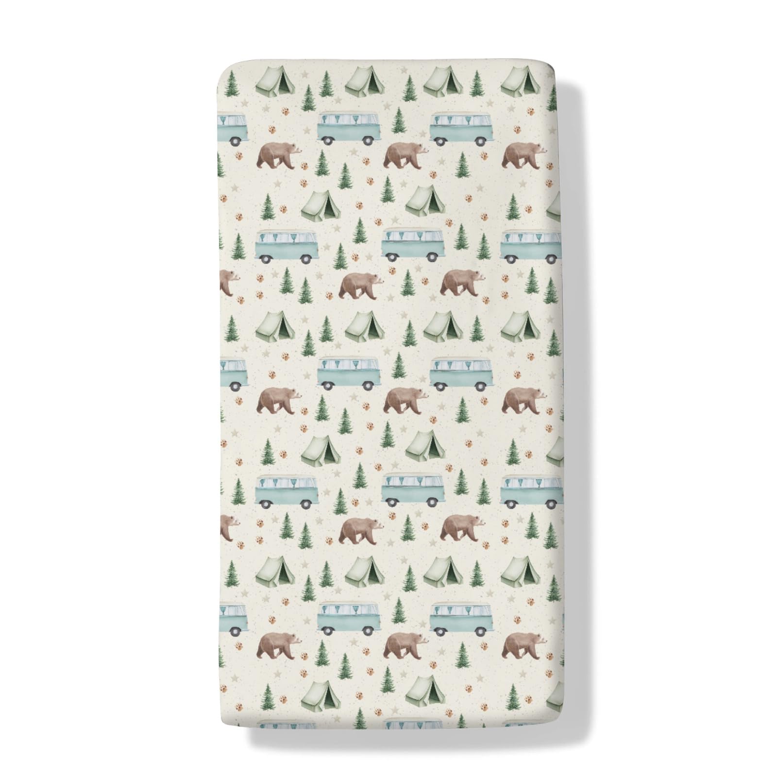 Camp Bear Bus Baby Crib Sheets Vintage Wild Bear Hiking Adventure Crib Toddler Mattresses Nature Animal Nursery Bedding Sheet Crib Mattress Sheets 28x52in