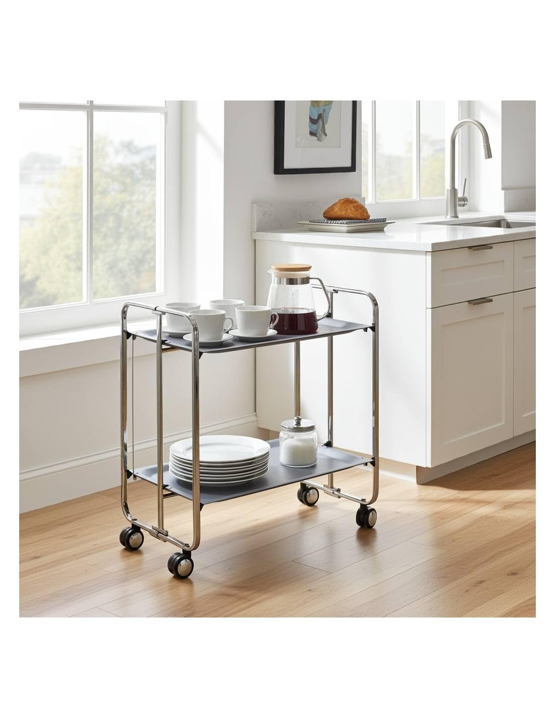 Carrello da cucina pieghevole cromato con ruote BAUHAUS 2 ripiani
