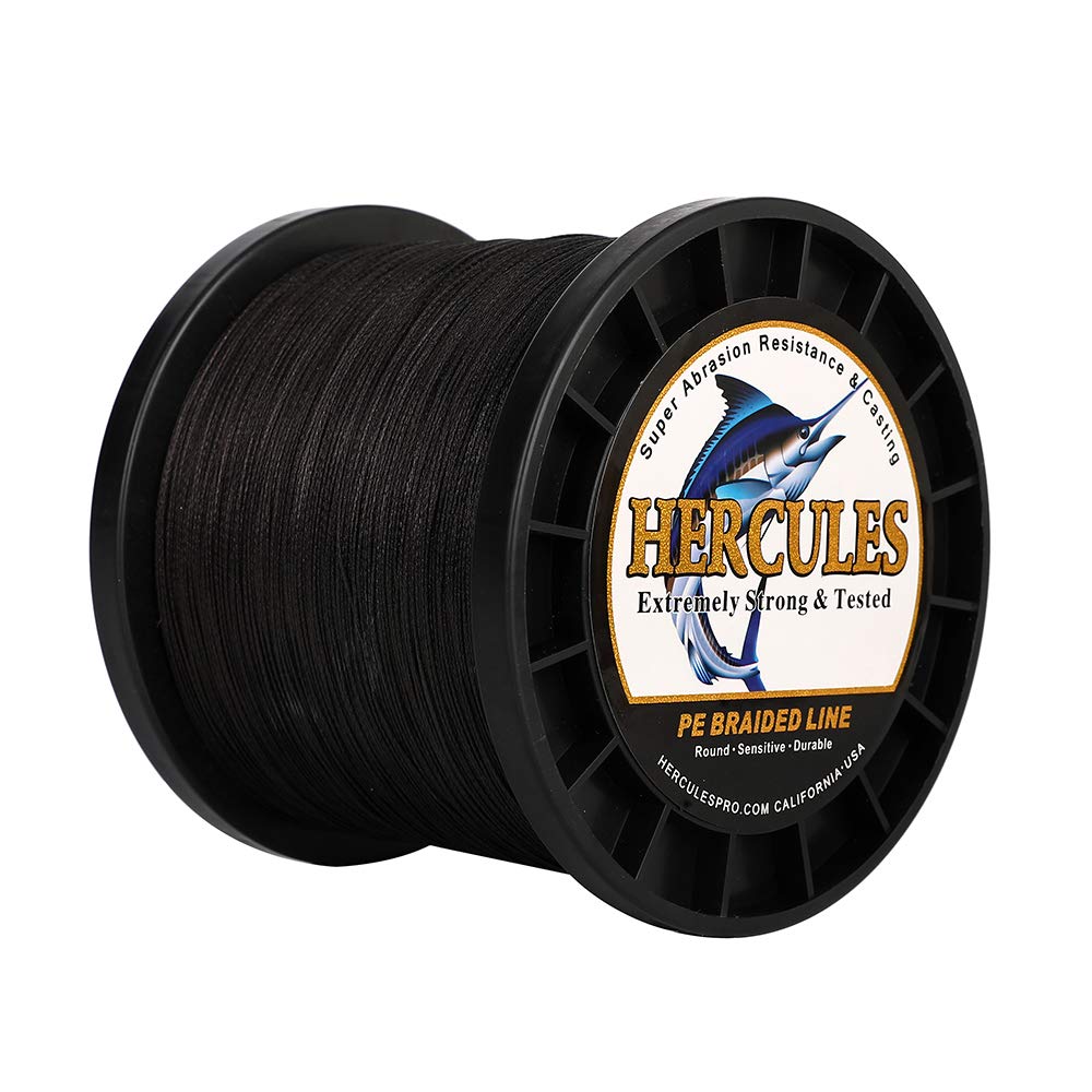 Hercules Braided Fishing Line 1500m 1640yds 6lbs-100lbs Pe Superline 4 Strands (Black 100lb/45.4kg 0.55mm)