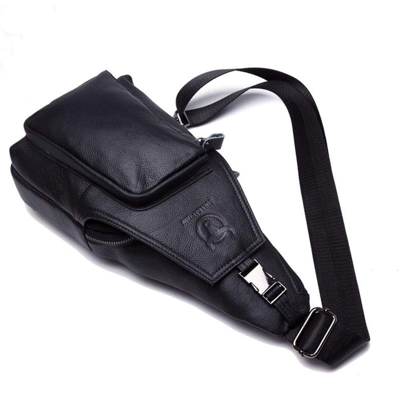 Sac de Poitrine Homme en Cuir Sac à Bandoulière Homme Sacs a dos porté épaule Travers Pochettes des Sport Affaires Voyage Noir