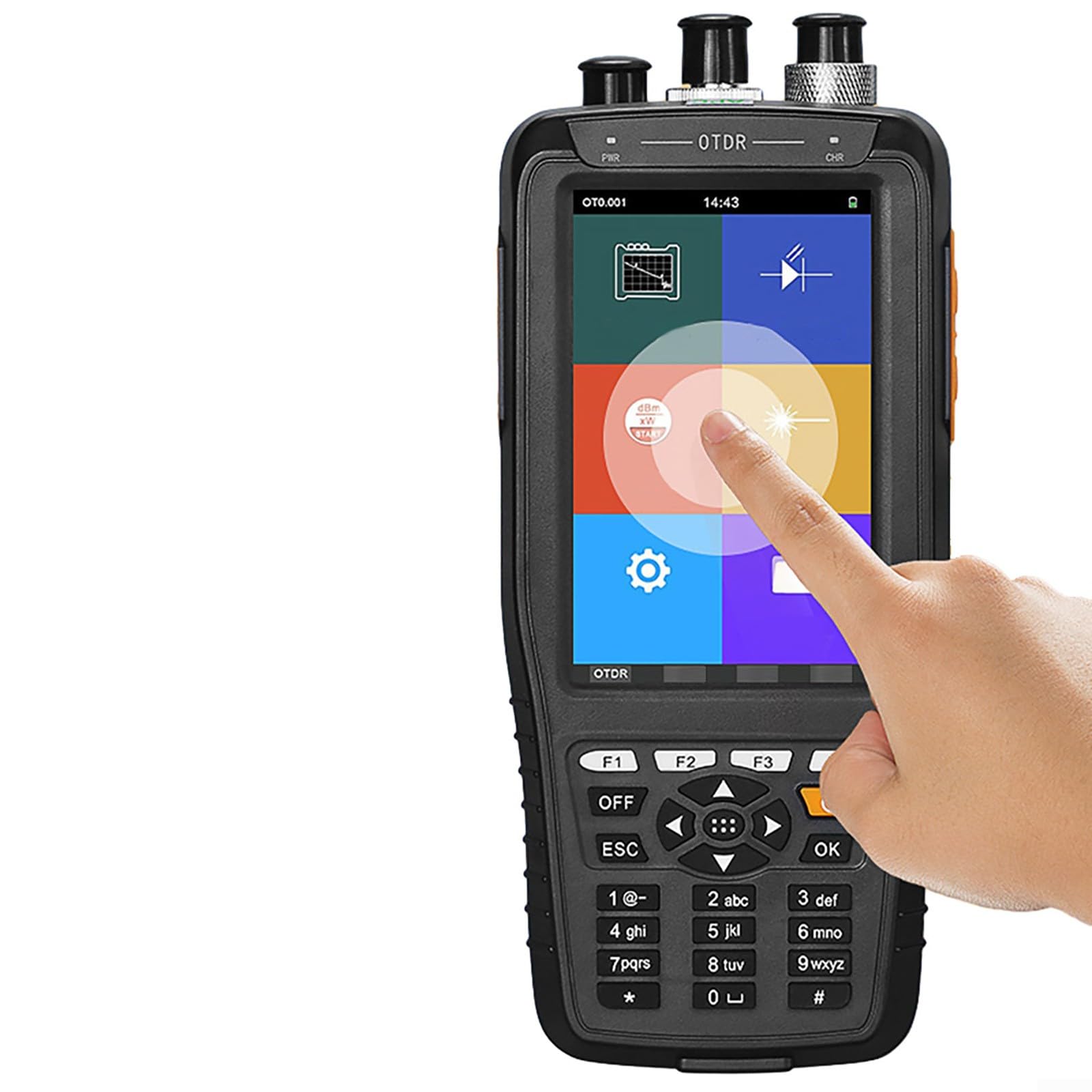 RANRAO 1310/1550nm 24/22dB OTDR 4-Zoll Touchscreen 60 km FTTH LWL Kabel Tester, Optische Zeitbereichs-Reflektometer mit SC(APC)+FC(APC)+FC zu LC(APC) Adapter