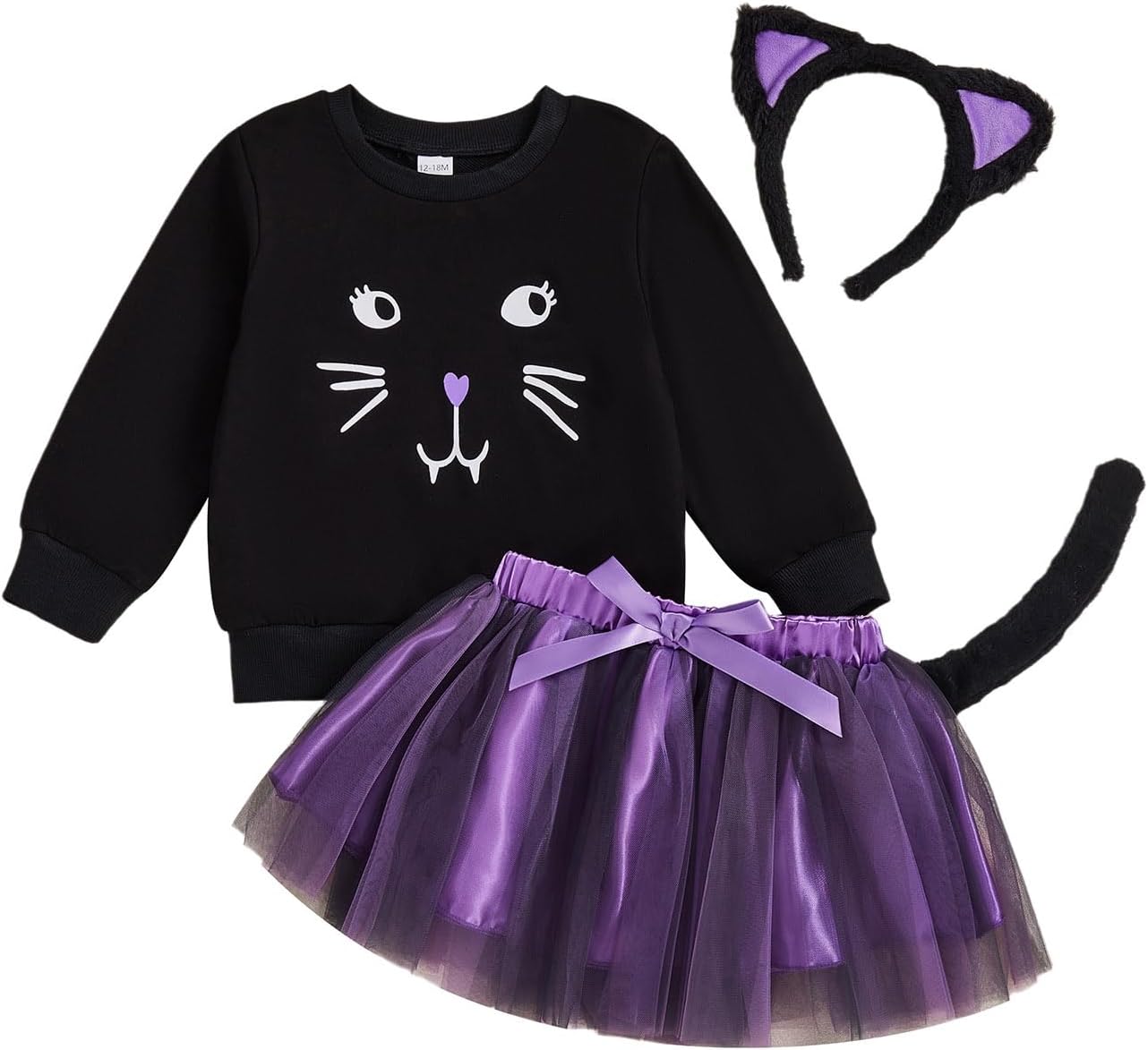 Toddler Baby Girl Halloween Outfit Black Cat Costume Long Sleeve Crewneck Sweatshirt Tutu Skirt Halloween Costumes