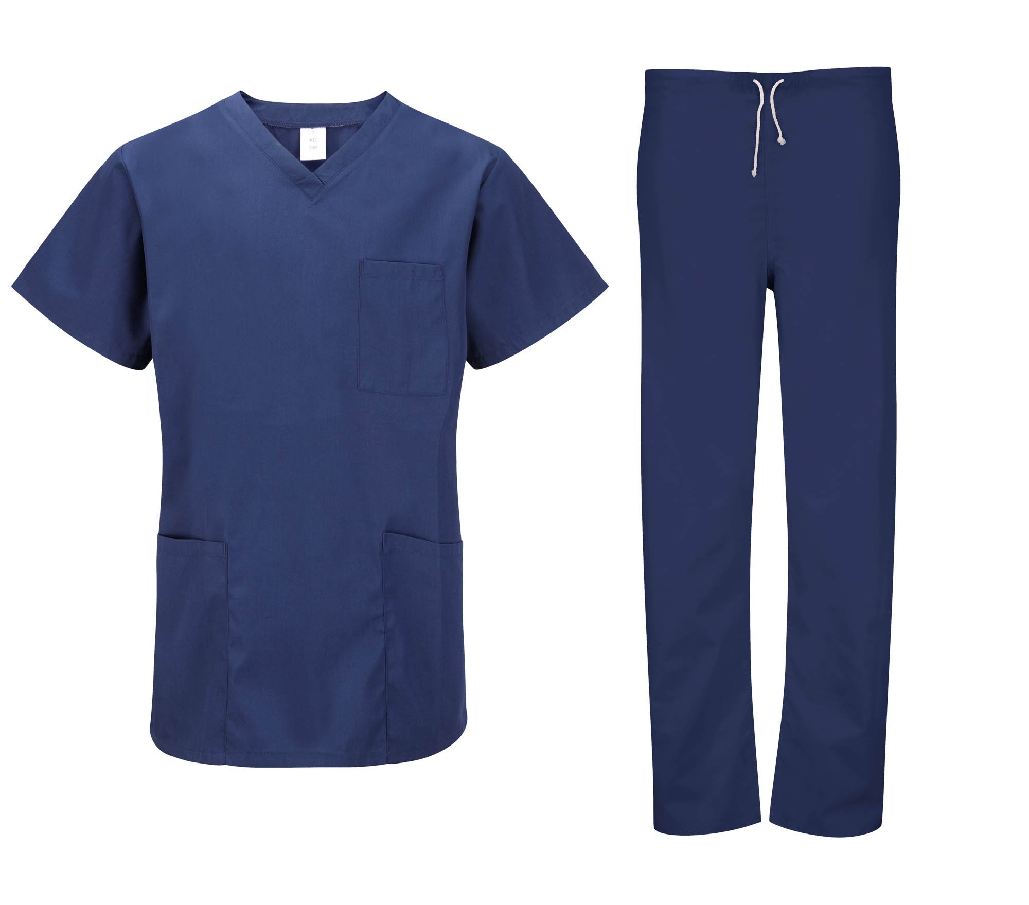 Workwear World Unisex Medical Hospital Doctors Scrub Set - Includes Tunic and Trousers (Large, Navy)