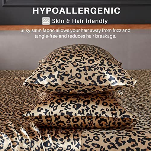 Udeal Queen Sheet Set Satin Sheets And Pillowcase Sets Silky Soft Cooling Bed Sheets Set Deep Pocket Luxury Cheetah Print Breathable Sheet 90 Gsm (4 Piece, Yellow Leopard) #TOP5