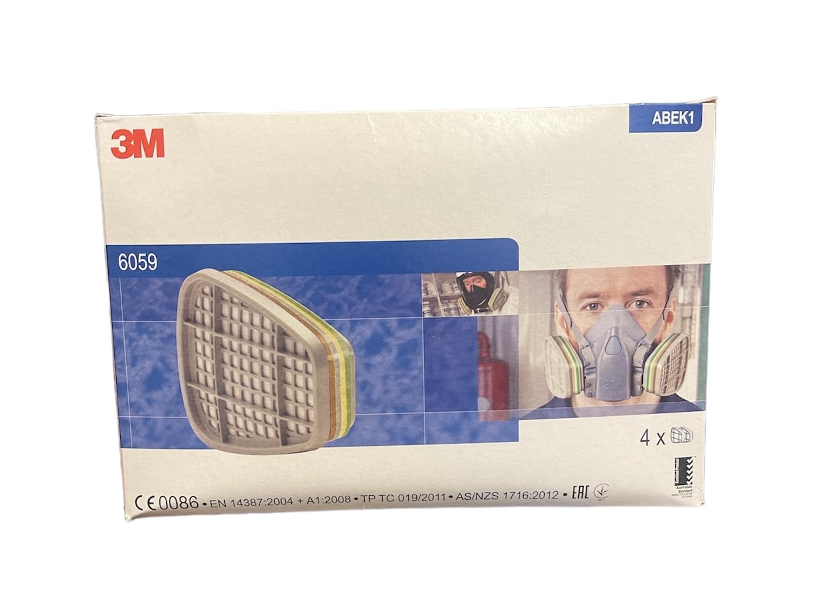 Organiczny filtr oparów 3M™ 6059, ABEK1 do serii 6000 i 6500, 4 opakowania po 2 sztuki w pudełku.