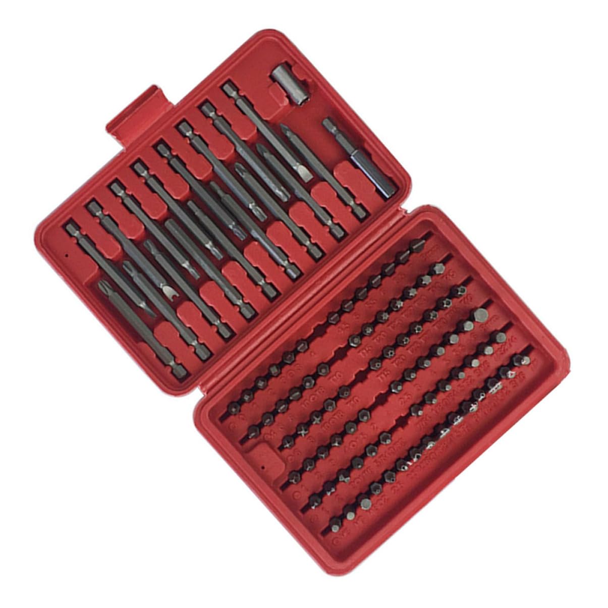 Angoily Ensemble D'embouts de Tournevis 98pcs Rouge en Métal Résistance la Corrosion, Multi-spécifications, Boîte de Moulage par Soufflage pour Réparation et Usage Domestique