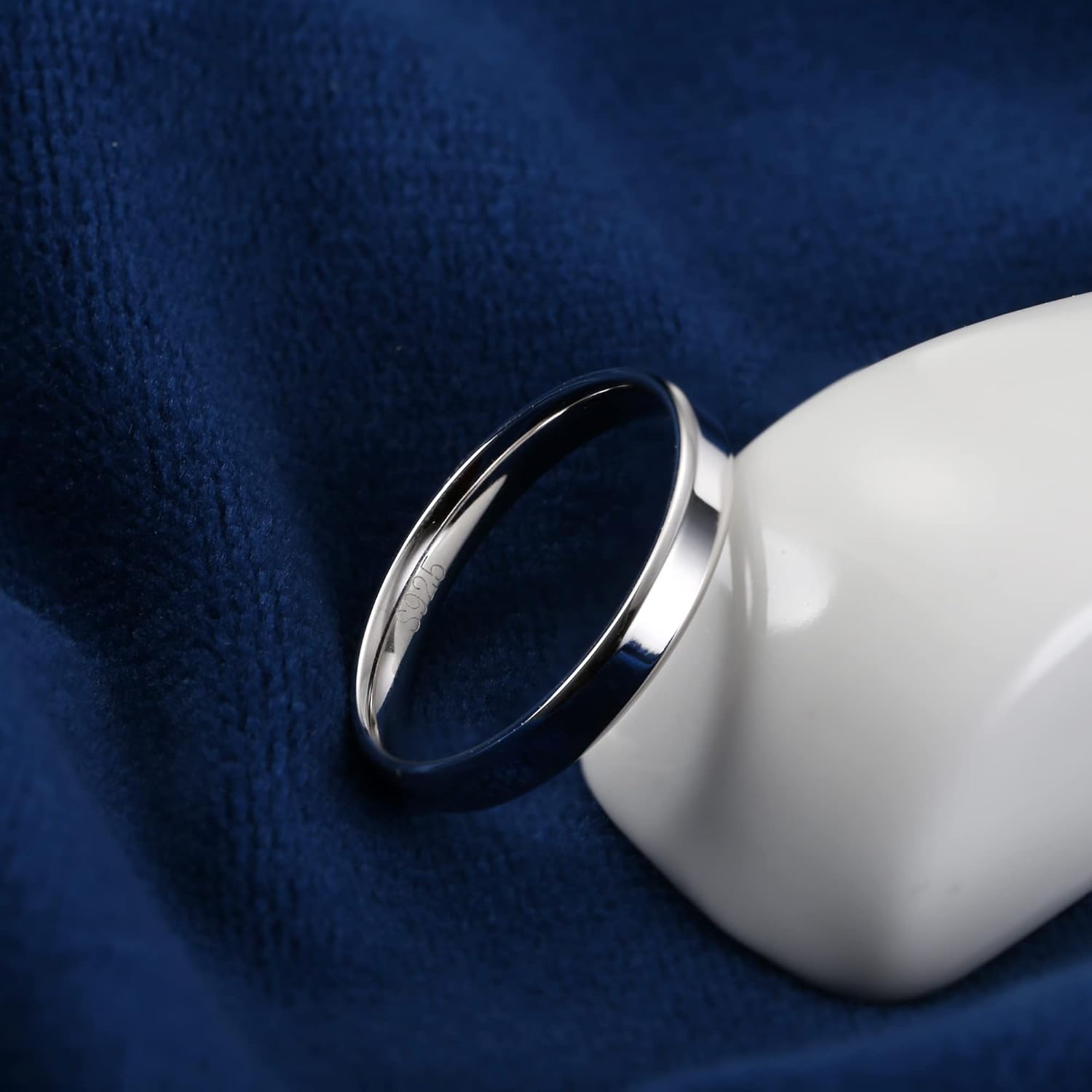 Milacolato 925 Sterling Silver Rings for Women Men 18K White Gold Plated Beveled Edge Plain Thumb Ring High Polish Wedding Band Ring Comfort Fit Size 6-11, 3mm 4mm 5mm 6mm - Image 2