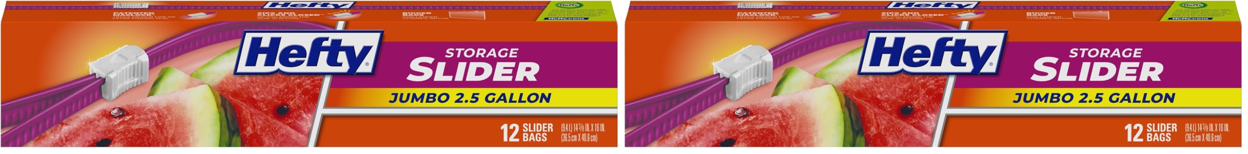 hefty slider jumbo storage bags, 2.5 gallon size, 12 count (pack of 2)