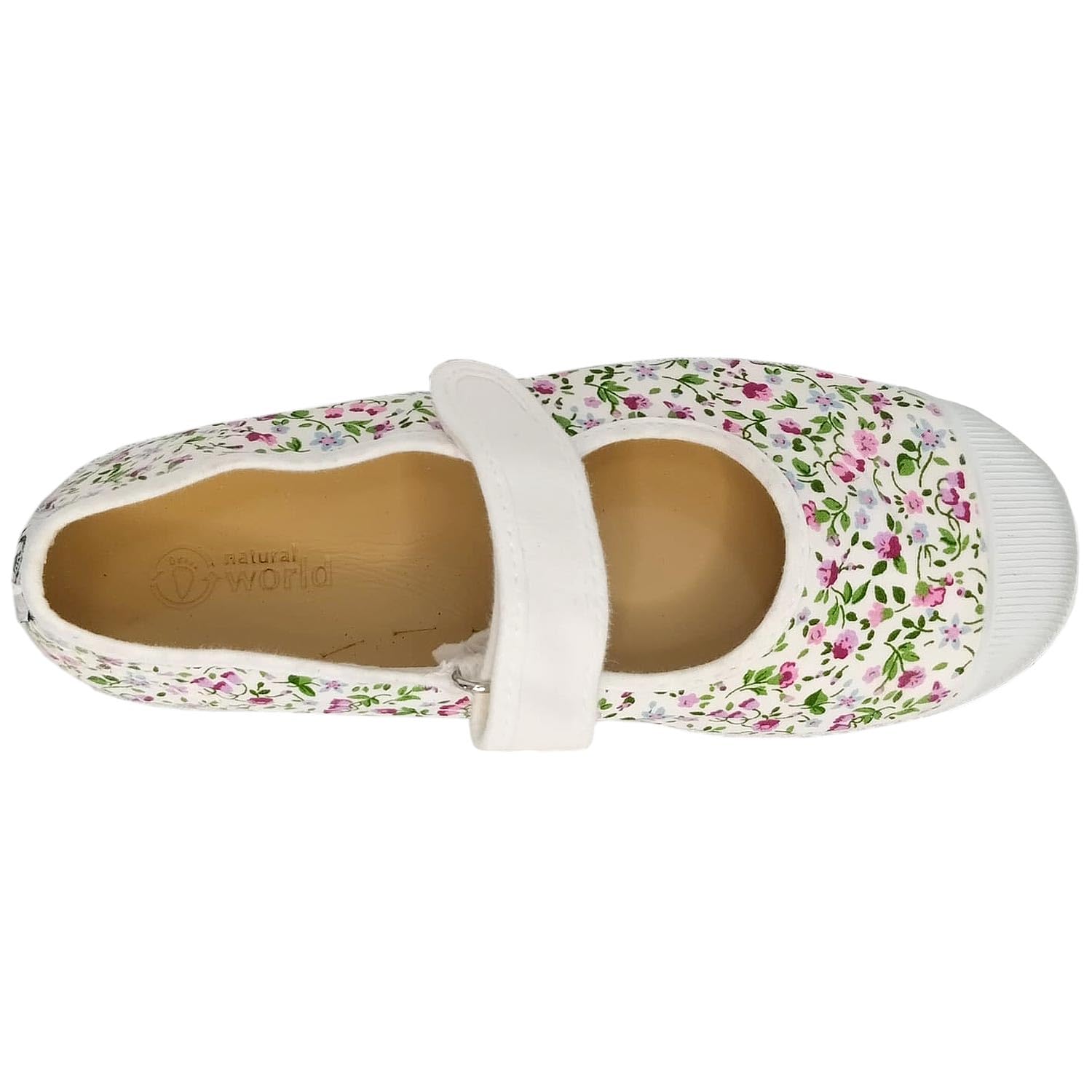 Natural World Kinder Mercedes VELCR. Flores Tintado Ballerina aus Baumwolle mit Klettverschluss