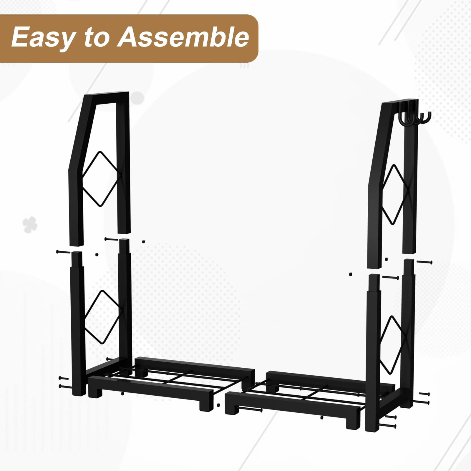VyGrow Portalegna da ardere per esterni, supporto per legna da ardere con 3 ganci, in legno resistente, per interni ed esterni, patio, nero