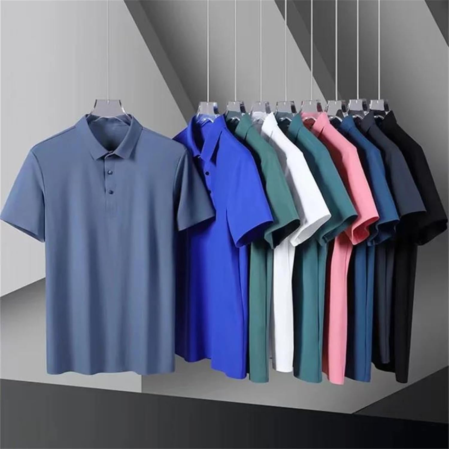 Men's Button Polo Shirt Short Sleeve Business Breathable Thin Casual Lapel Top
