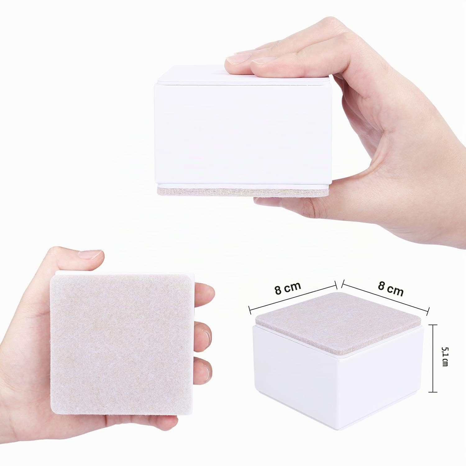 Ezprotekt Alzata per Mobili 5 cm in Acciaio, Diametro 3.15", Alzate Autoadesive per Mobili Resistenti, Aggiunge 2" di Altezza ai Letti, Divani e Armadi, Supporta 3000 Ibs, Quadrato Bianca