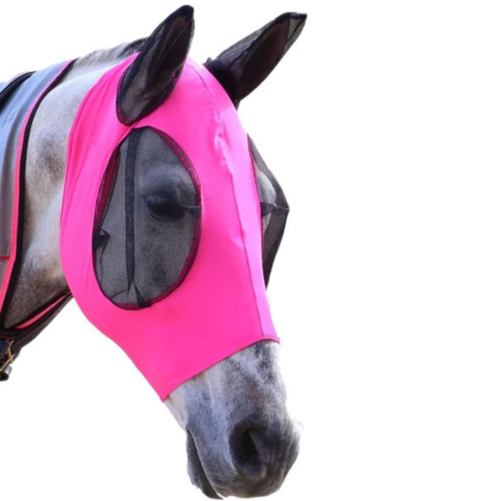 Maschera Antimosche Per Cavallo QKEPCY - Rete Morbida Con Paraorecchie E Protezione UV | Rosa - Foto 5