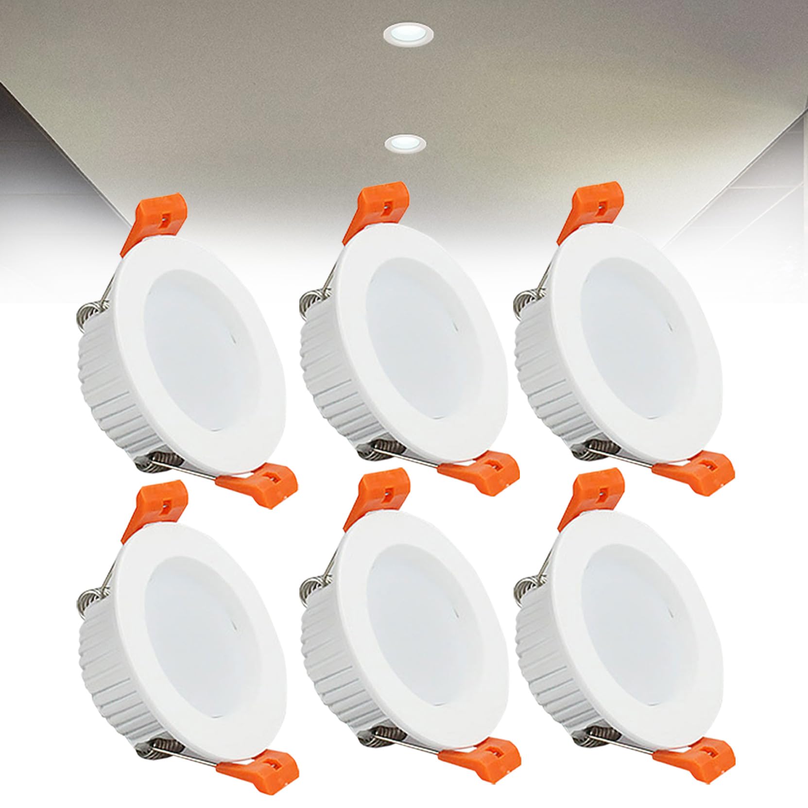 3W LED Recessed Ceiling Spotlights, 6000K Cold White Ultra Slim Panel Light, Cut Φ50-55mm, AC110-240V Round Downlights for Living Room Office, 6 Pack