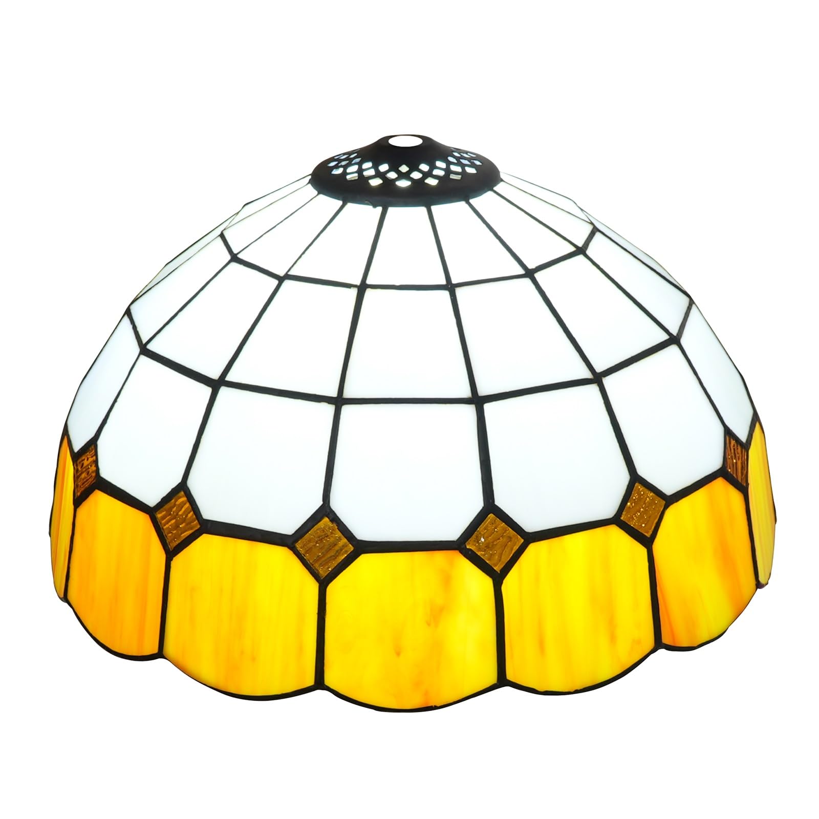 HJRegaFimu Shade Replacement 12" Mediterranean Simple Plaid Stained Glass Lamp Cover Accessories Fit For Table Pendant Light Floor Lamps(giallo)