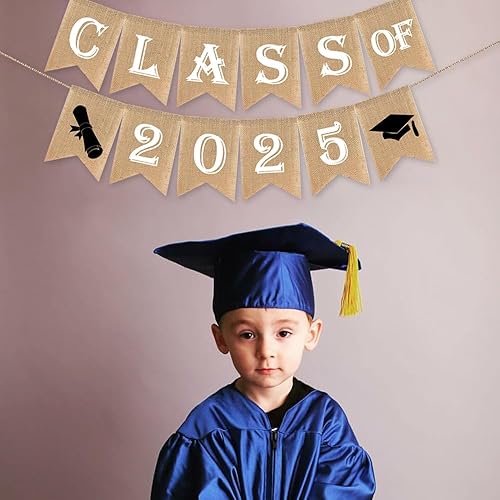 Vista 2 de SWYOUN Cartel de arpillera para fiesta de graduación de la clase de 2025, decoración de aula de grado 2025, suministros de fiesta (blanco)