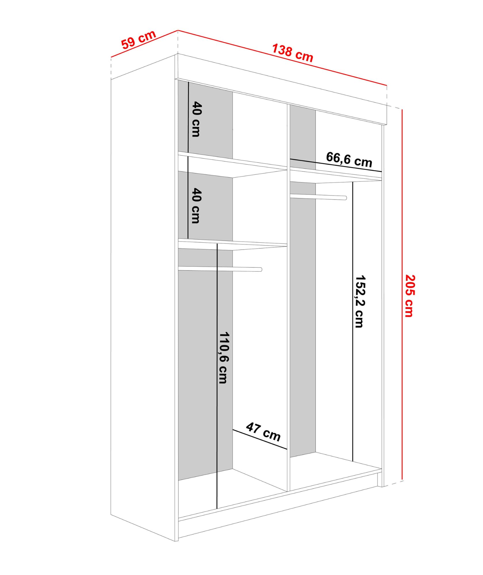 KIER FURNITURE Armoire 138x205x59 cm avec Miroir - LAMARO - Armoire de Rangement Dressing - Garde‑Robe Placard Penderie - Meuble de Rangement Vêtements - Chambre Adulte & Enfant - Noir & Old Style