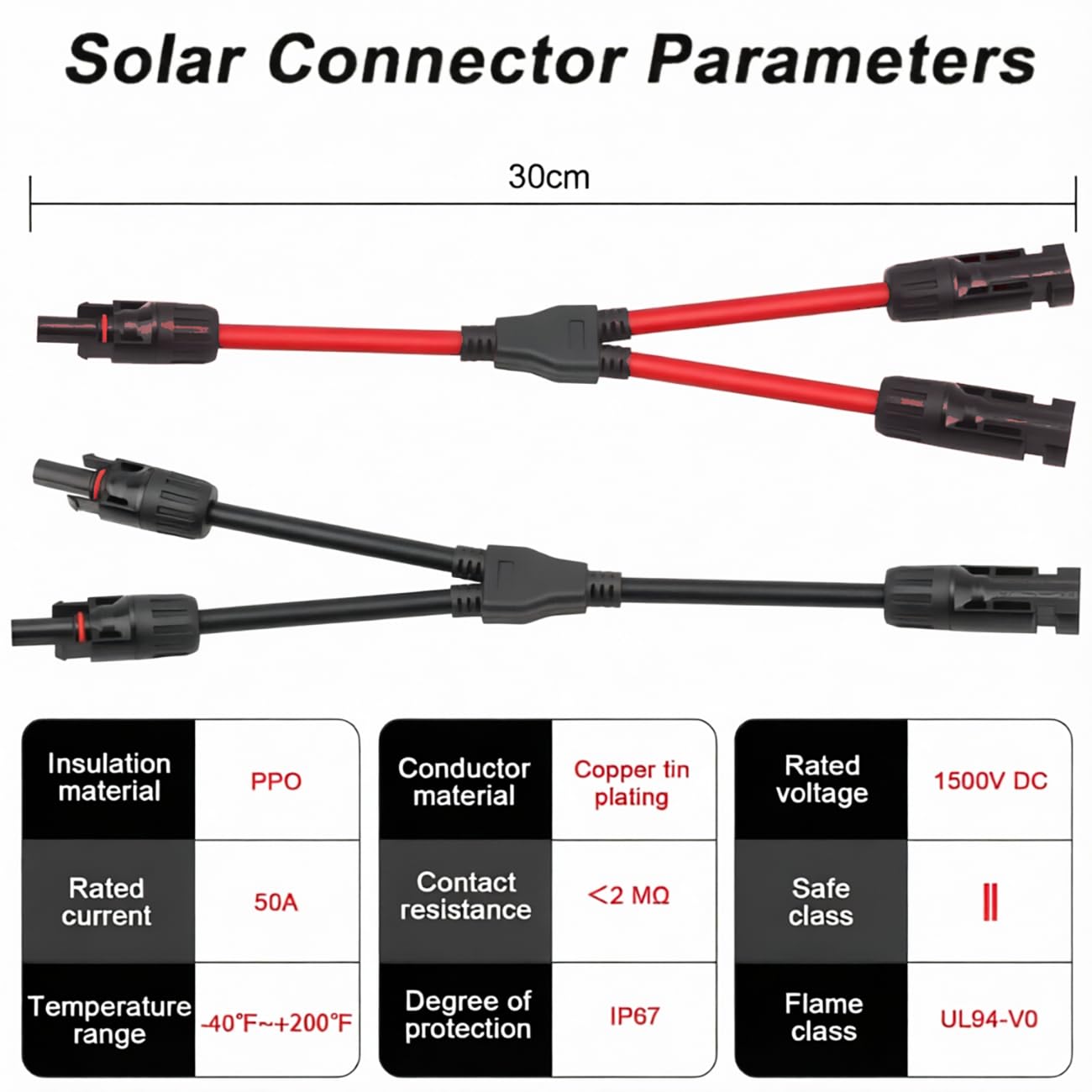 Przyłącze solarne rozgałęźnik Y adapter równoległy kabel panelu solarnego rozdzielacz wtykowy wtyczka rozgałęźna i gniazdo fotowoltaiczne obsługuje prąd wysokiego 50 A