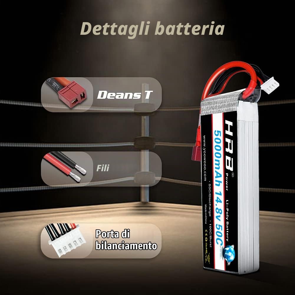 HRB 5000mAh 14.8v 50C 4S Batteria LiPo per Elicottero Aereo FPV quadcopter Drone Nero Ricambi RC Auto