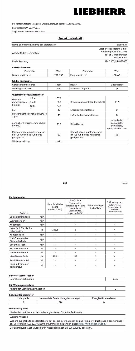 Liebherr Frigorifero da incasso IRd 3901-22