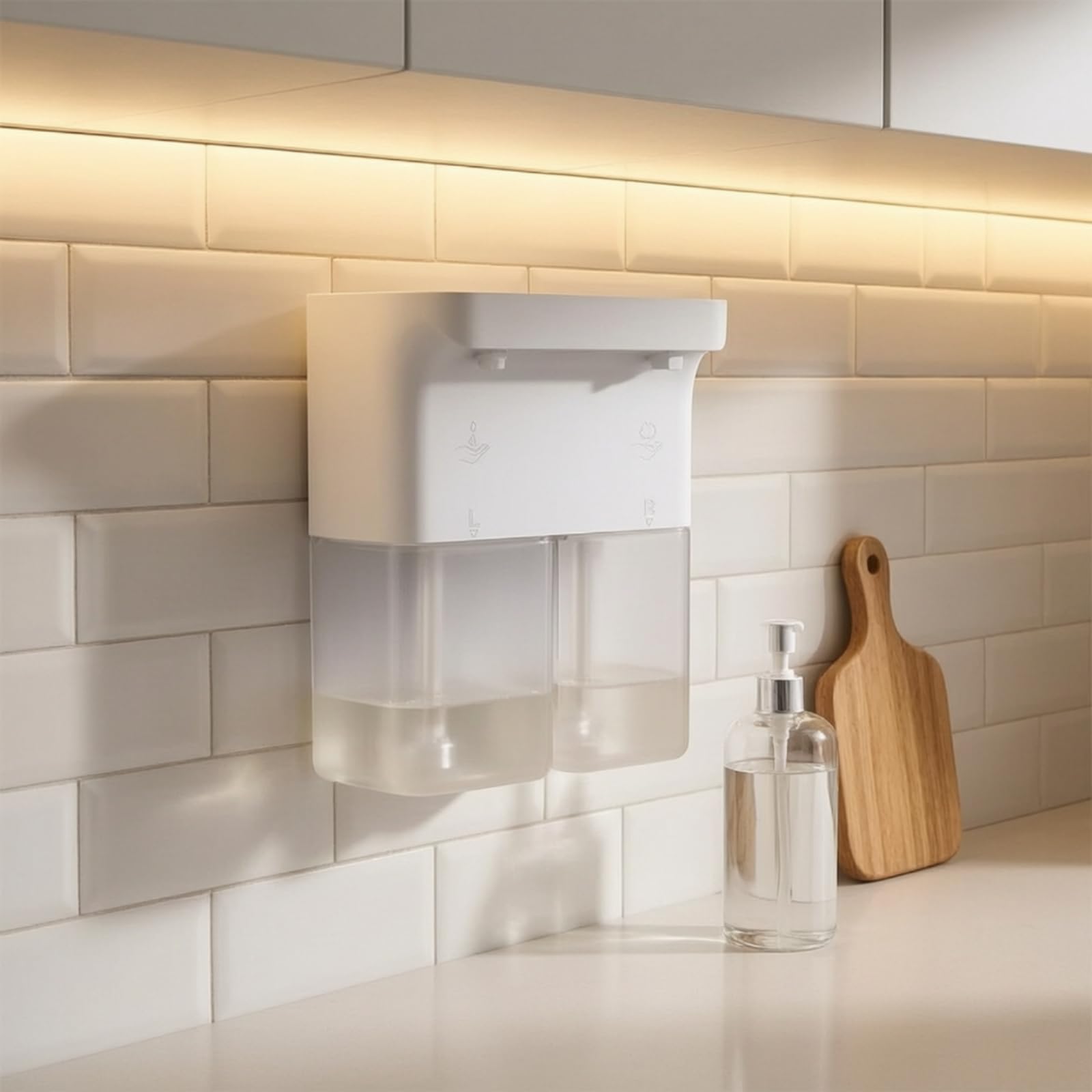 Dispenser di Sapone con Doppio Serbatoio, Modello Con Doppia Erogazione Di Liquido Liquido + Liquido